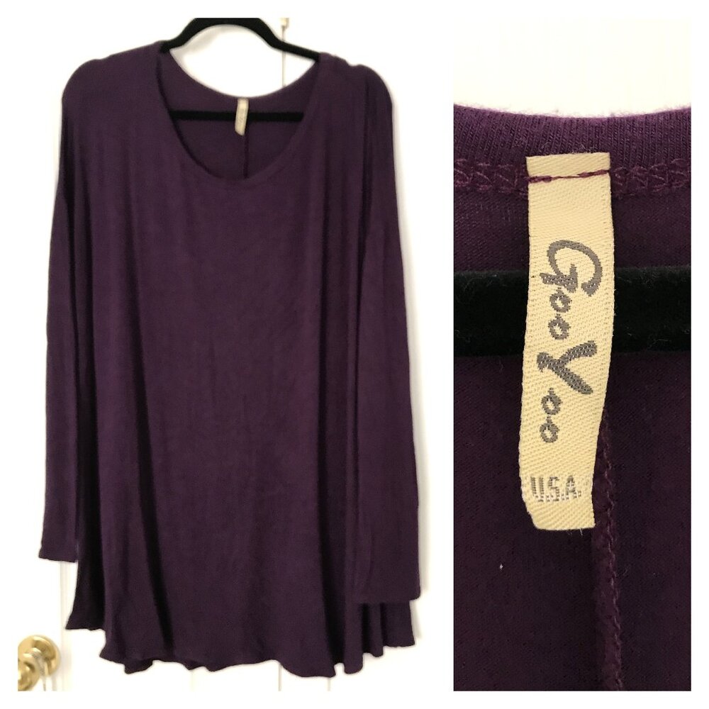 Goo Yoo USA Boutique Women Size L Purple Long Sleeve Tunic Swingy Stretch